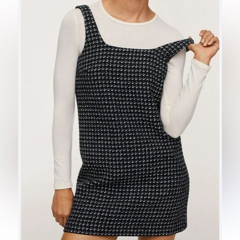 Mango Black and White Tweed Dress size small square neck